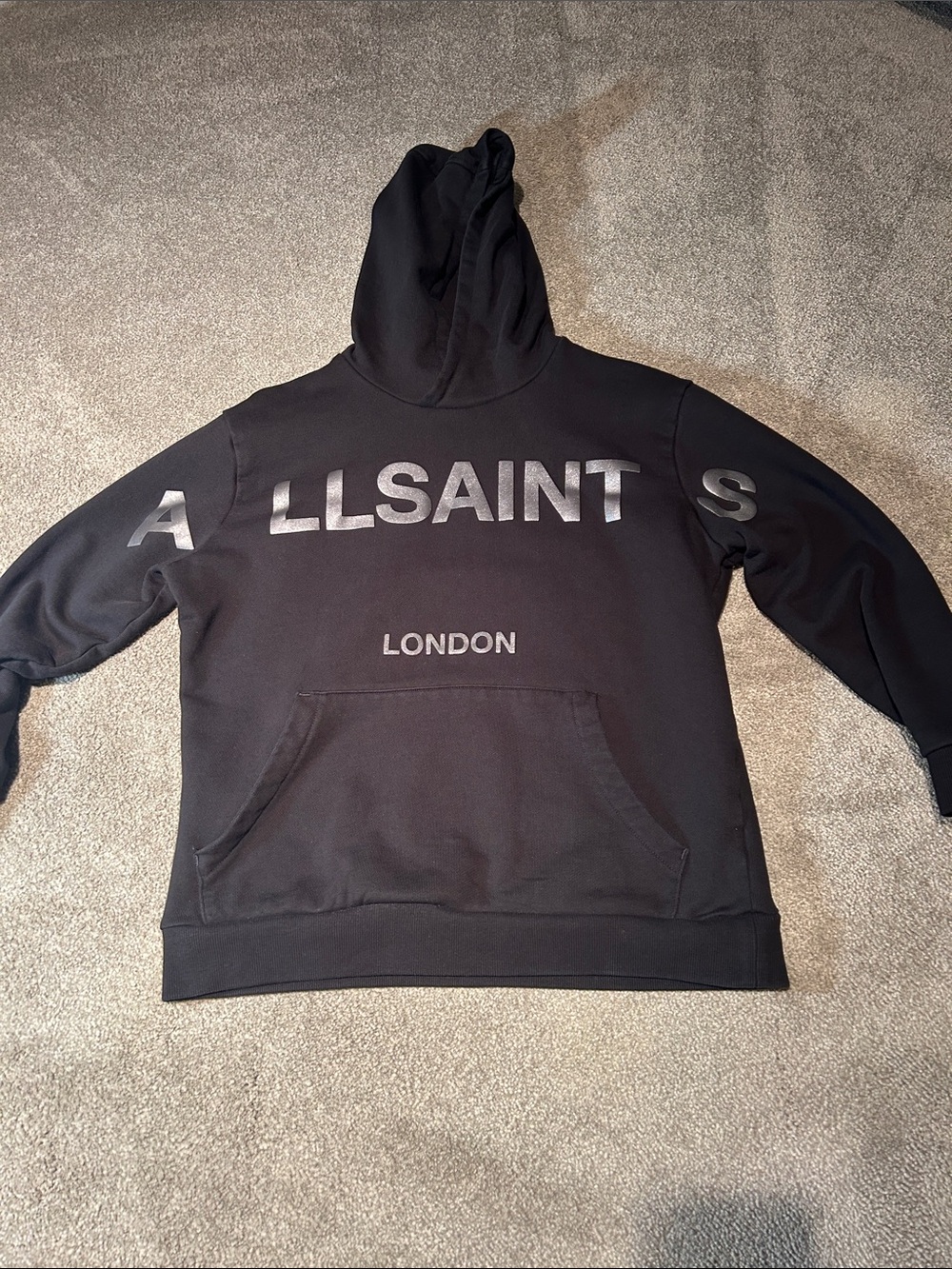 All Saints Black Hoodie with Metallic Silver Logo